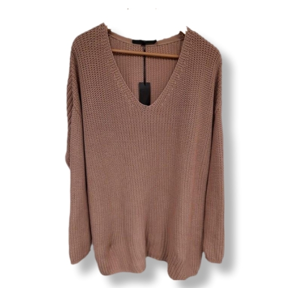 Jenni Kayne Pink V-Neck Sweater Ribbed Knit - Picture 2 of 6